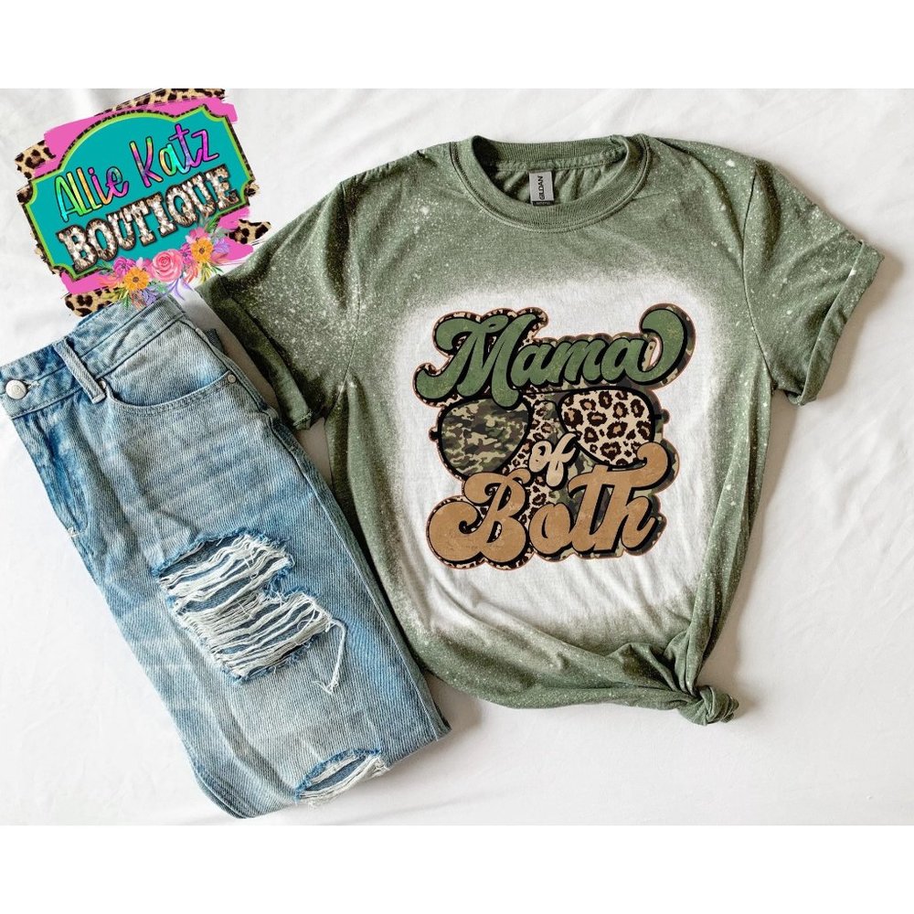 Mama of both camo leopard sunglasses bleached T-shirt/ boy and girl mom tee/ ble